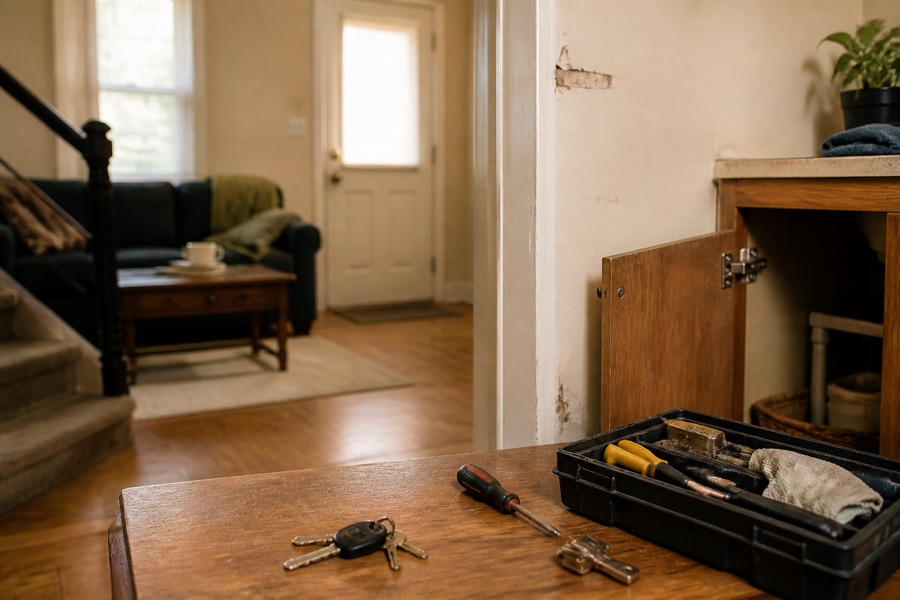 Keys and maintenance tools inside a rental property